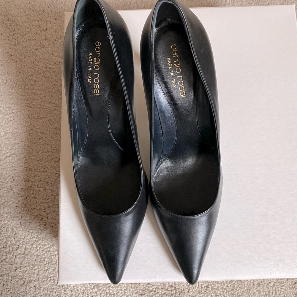 - New Sergio Rossi Black Classic high heel pointy pump sz 39.5